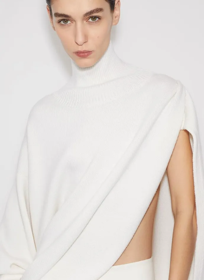 Alaa Knitwear KNITTED ASYMMETRICAL CAPE JUMPER Natural White 8211 Women