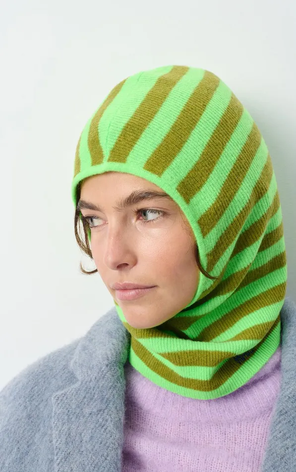 American Vintage Beanies and Caps WomenMen Balaclava Raxow Fluo Green Striped Chameleon Melange