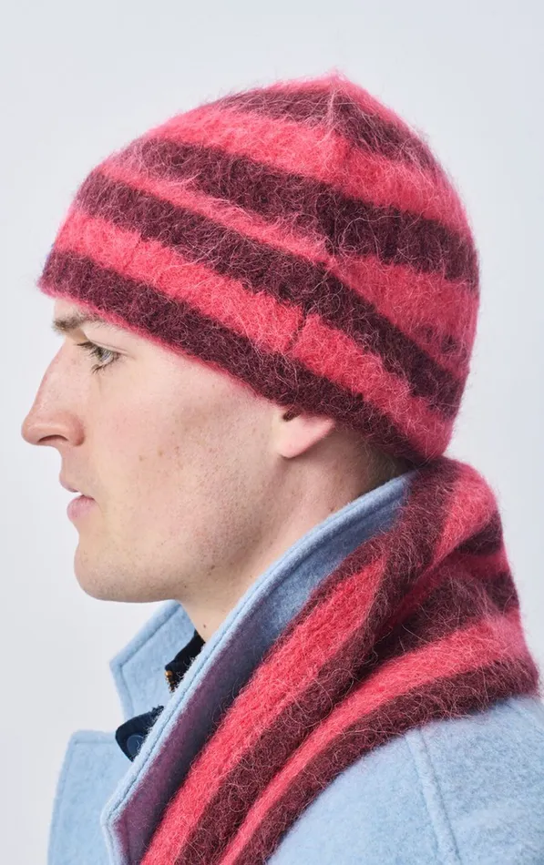 American Vintage Beanies and Caps WomenMen Beanie Bymi Burgundy And Hortensia Striped American Vintage Beanies and Caps WomenMen Beanie Bymi Burgundy And Hortensia Striped