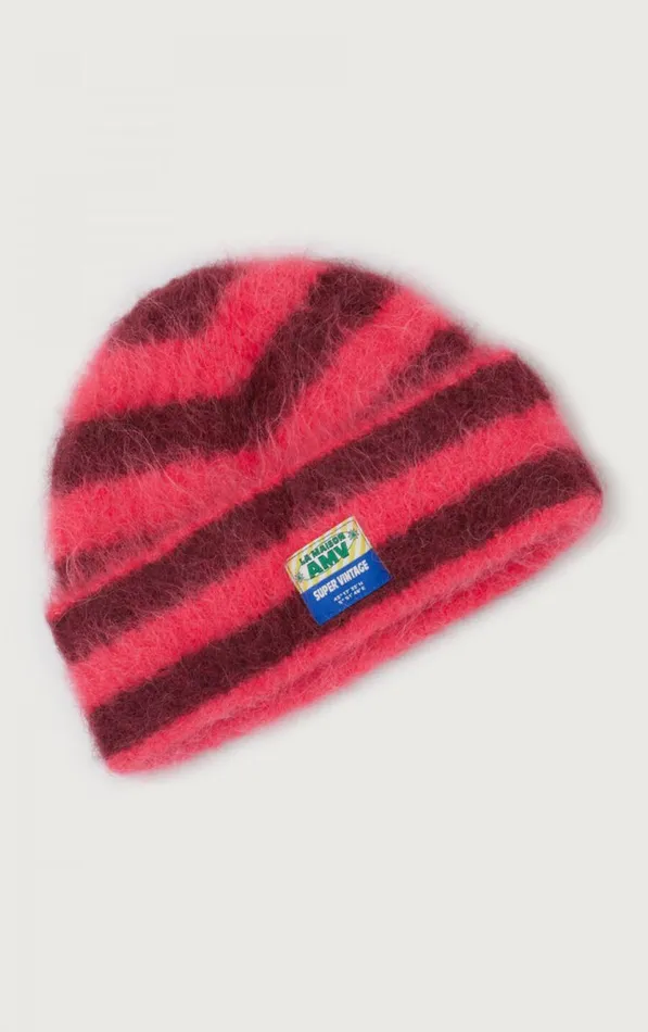 American Vintage Beanies and Caps WomenMen Beanie Bymi Burgundy And Hortensia Striped American Vintage Beanies and Caps WomenMen Beanie Bymi Burgundy And Hortensia Striped