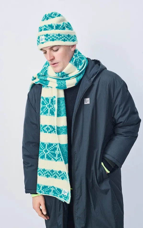 American Vintage Men Beanie Gylson Ecru Jacquard Turquoise