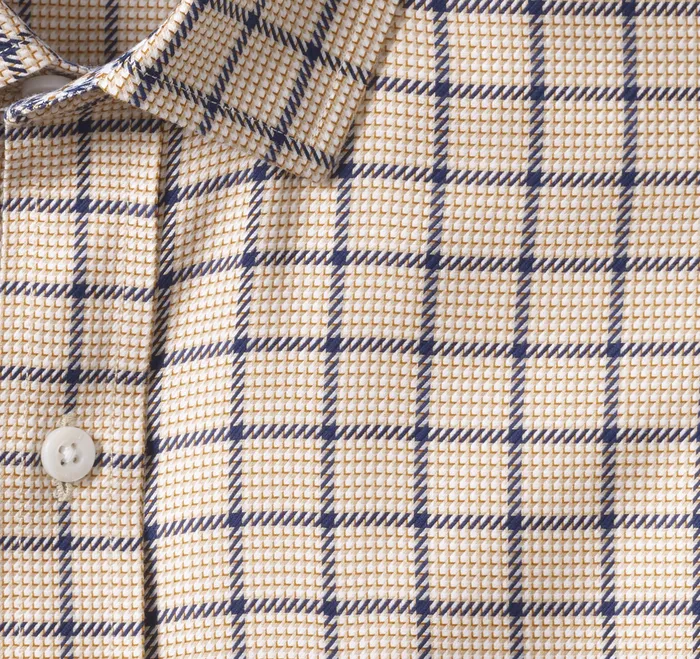 Apparel Men Johnston and Murphy NonIron Dress Shirt Rust Angled Neat Windowpane