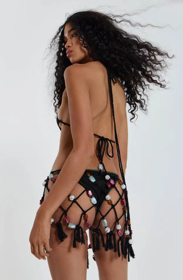 Beach Cover Ups Women Jaded London Dusk Macrame Mini Dress With Beaded Trim