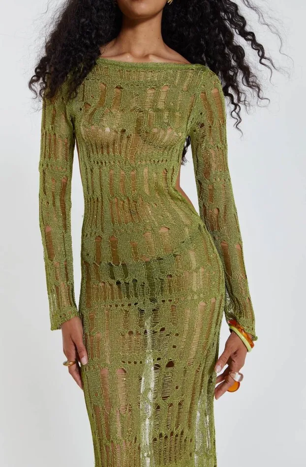 Beach Dress Women Jaded London Moss Green Metallic Umbra Maxi Dress