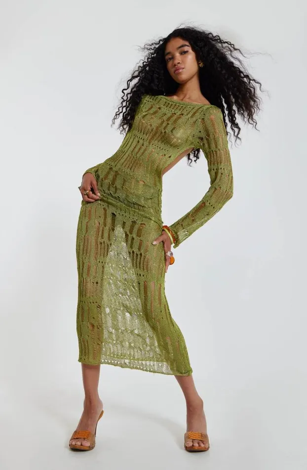 Beach Dress Women Jaded London Moss Green Metallic Umbra Maxi Dress