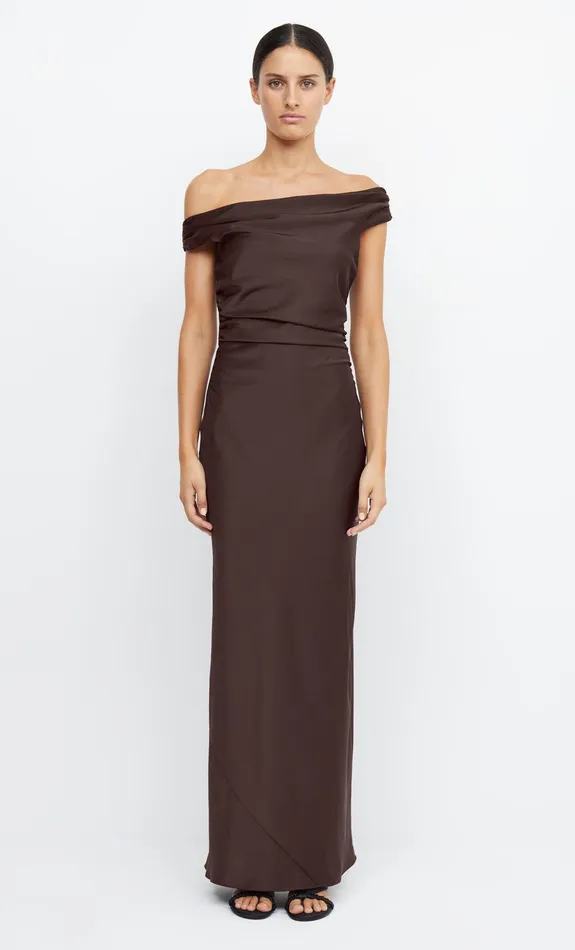 Bec Bridge Dresses ETERNITY OFF SHOULDER MAXI Dark Chocolate 8211 Women