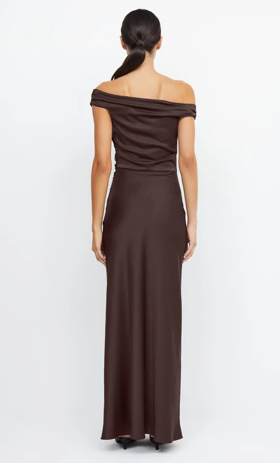 Bec Bridge Dresses ETERNITY OFF SHOULDER MAXI Dark Chocolate 8211 Women