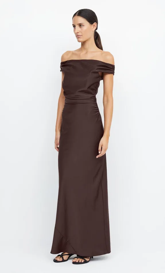 Bec Bridge Dresses ETERNITY OFF SHOULDER MAXI Dark Chocolate 8211 Women