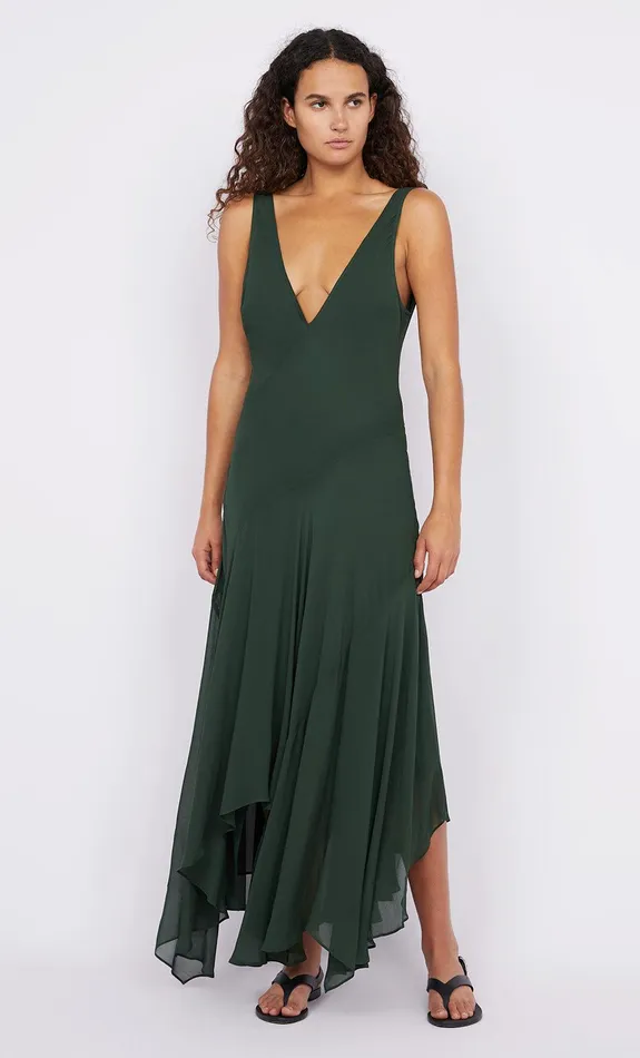 Bec Bridge Dresses ISOLDE V NECK DRESS Bottle Green 8211 Women