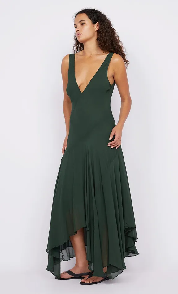 Bec Bridge Dresses ISOLDE V NECK DRESS Bottle Green 8211 Women