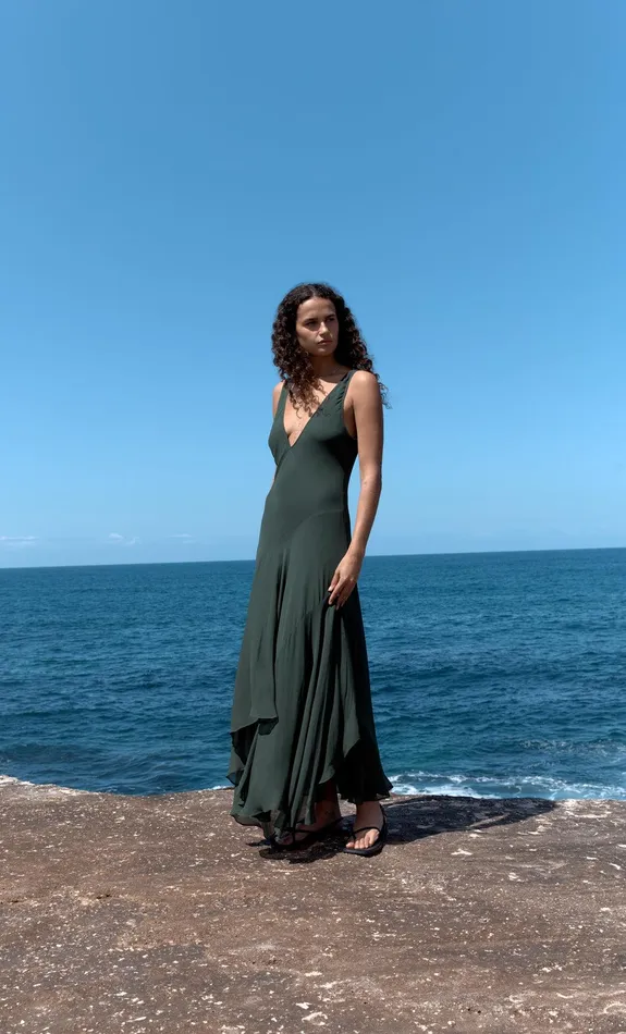 Bec Bridge Dresses ISOLDE V NECK DRESS Bottle Green 8211 Women
