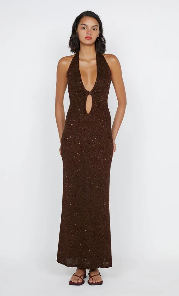 Bec Bridge Midi Dresses DELFINA HALTER MIDI DRESS Chocolate 8211 Women