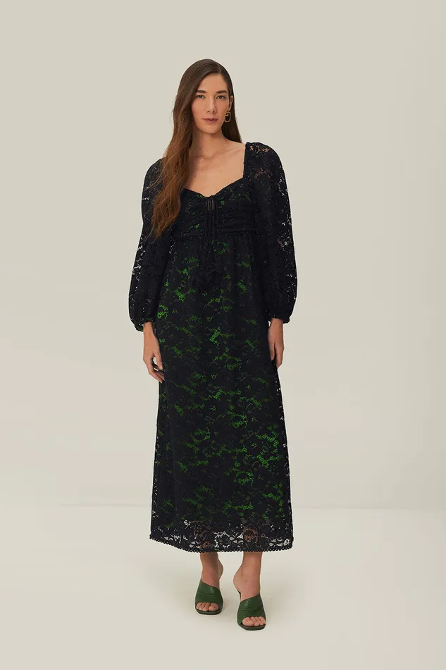 Black Lace Long Sleeve Midi Dress Women Farm Rio Midi Dresses