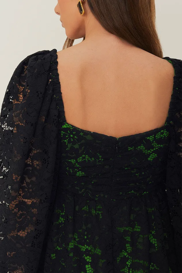 Black Lace Long Sleeve Midi Dress Women Farm Rio Midi Dresses