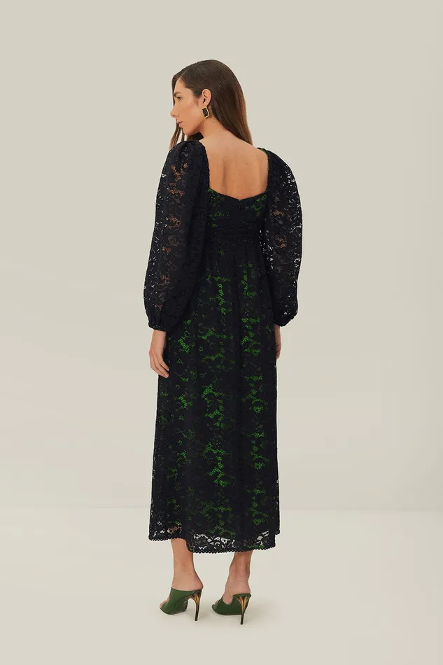 Black Lace Long Sleeve Midi Dress Women Farm Rio Midi Dresses