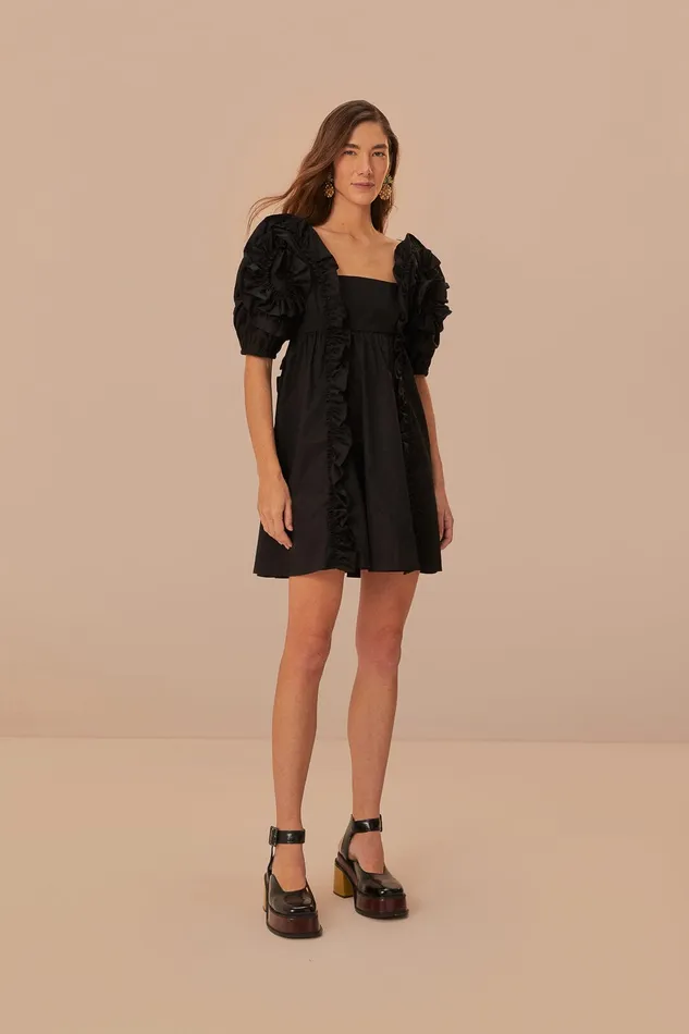 Black Ruffle Short Sleeve Mini Dress Women Farm Rio Mini Dresses