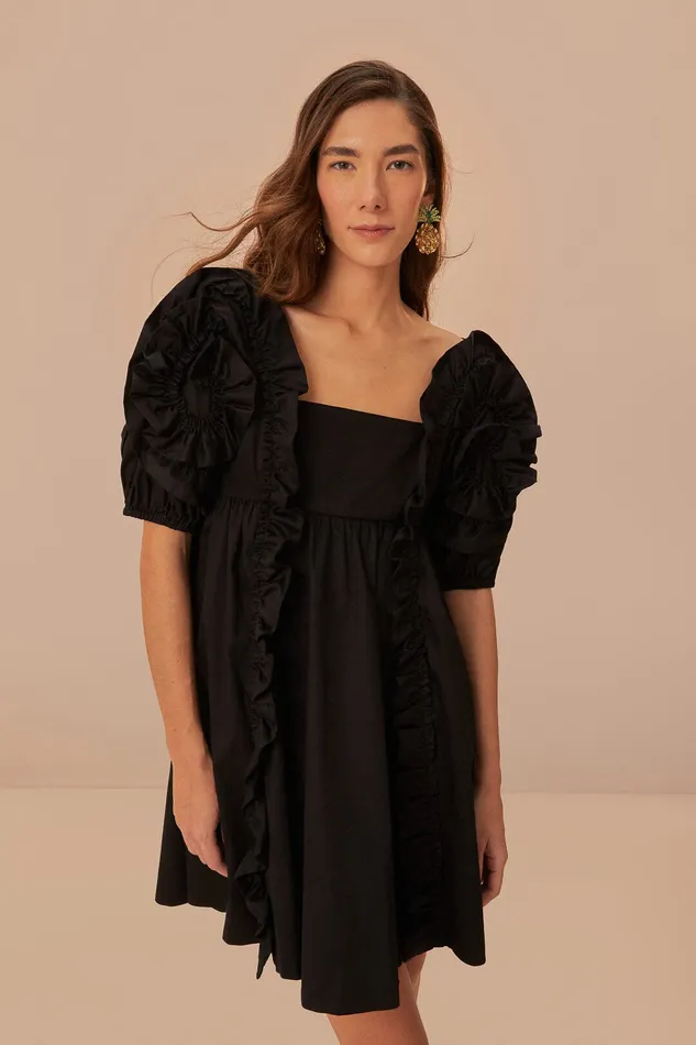 Black Ruffle Short Sleeve Mini Dress Women Farm Rio Mini Dresses