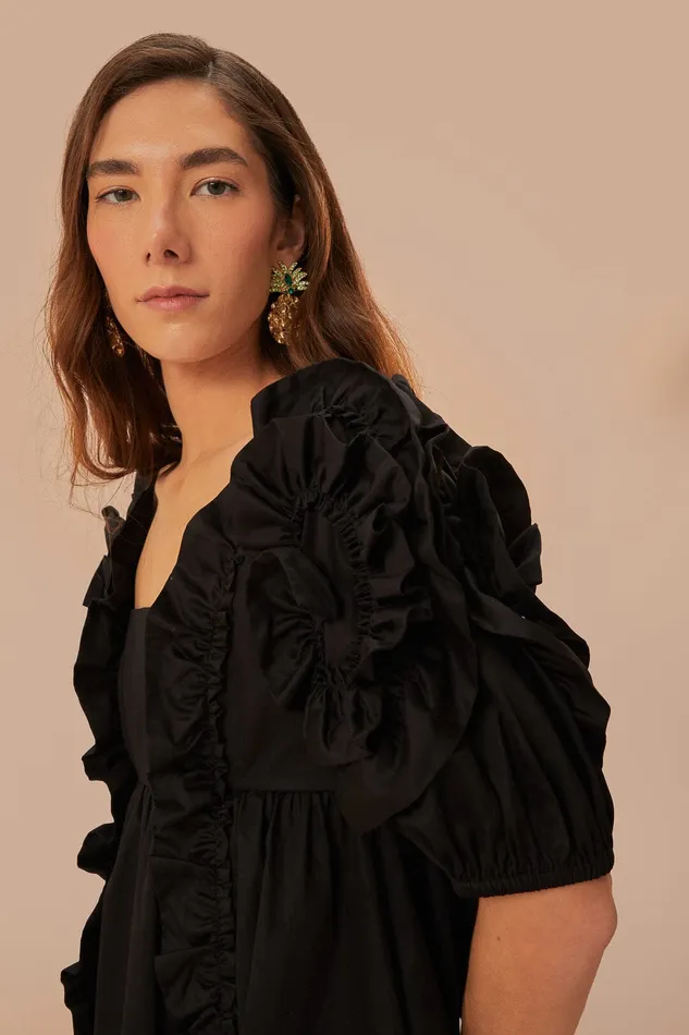Black Ruffle Short Sleeve Mini Dress Women Farm Rio Mini Dresses