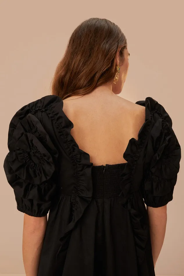 Black Ruffle Short Sleeve Mini Dress Women Farm Rio Mini Dresses