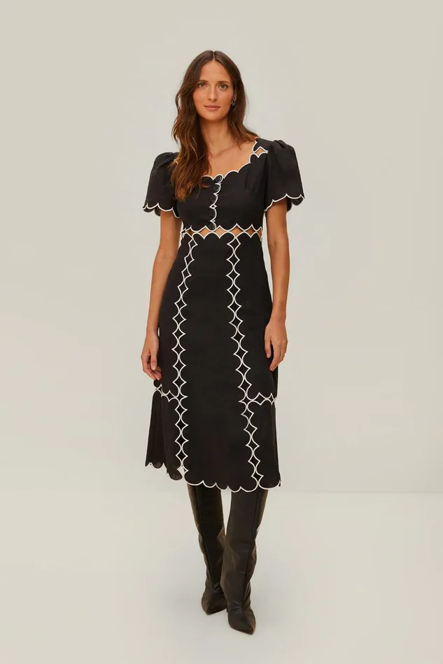 Black Short Sleeve Lenzing Ecovero Euroflax Maxi Dress Women Farm Rio Maxi Dresses