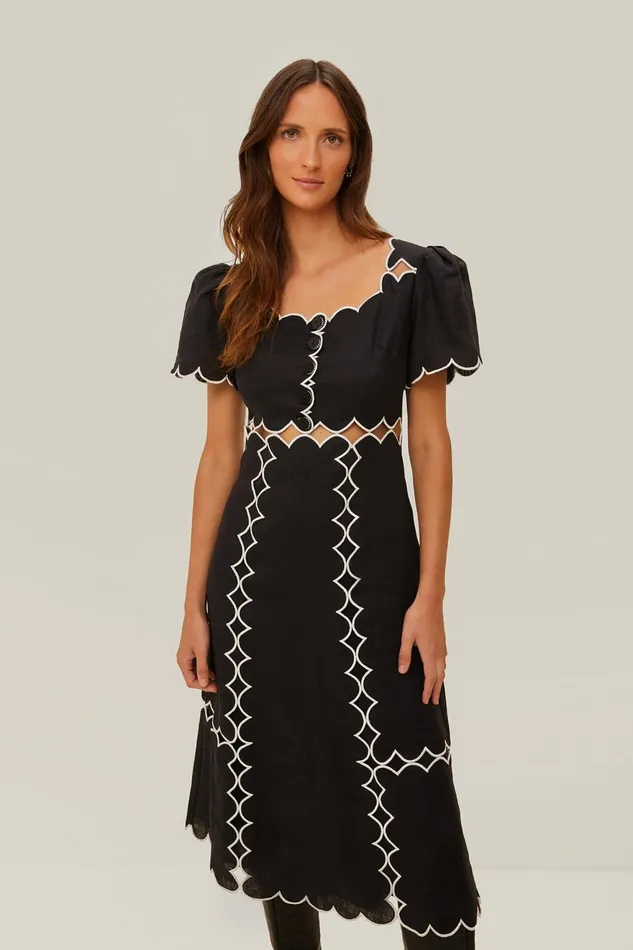 Black Short Sleeve Lenzing Ecovero Euroflax Maxi Dress Women Farm Rio Maxi Dresses