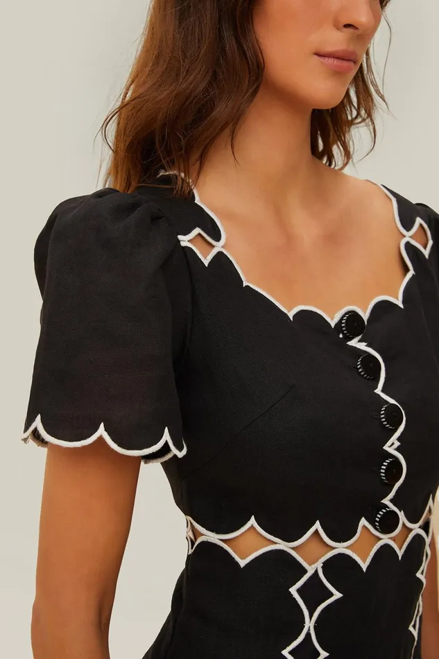 Black Short Sleeve Lenzing Ecovero Euroflax Maxi Dress Women Farm Rio Maxi Dresses