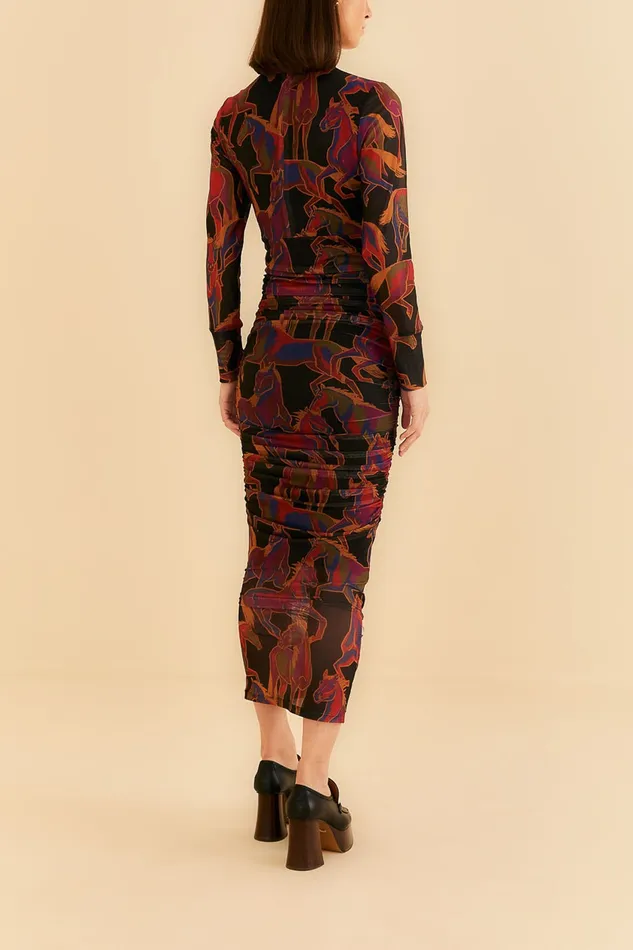 Black Wild Horses Tulle Midi Dress Women Farm Rio Midi Dresses