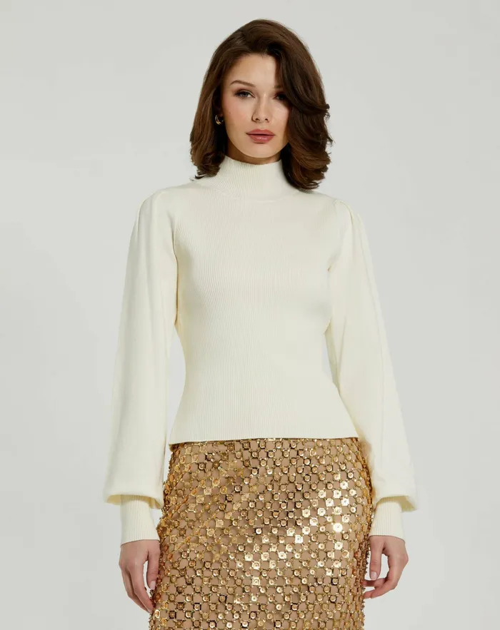 Blouses and Tops Ivory Ribbed Knit Balloon Sleeve Turtle Neck Sweater 8211 FINAL SALE Ivory 8211 Mac Duggal Women Blouses and Tops Ivory Ribbed Knit Balloon Sleeve Turtle Neck Sweater 8211 FINAL SALE Ivory 8211 Mac Duggal Women