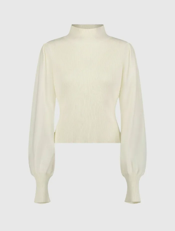 Blouses and Tops Ivory Ribbed Knit Balloon Sleeve Turtle Neck Sweater 8211 FINAL SALE Ivory 8211 Mac Duggal Women