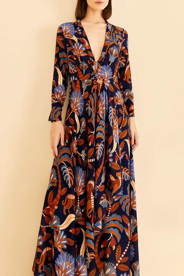 Blue Nature Beauty Long Sleeve Maxi Dress Women Farm Rio Maxi Dresses