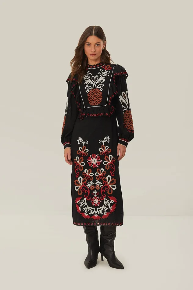 Cashew Mandala Richilieu Long Sleeve Maxi Dress Women Farm Rio Maxi Dresses