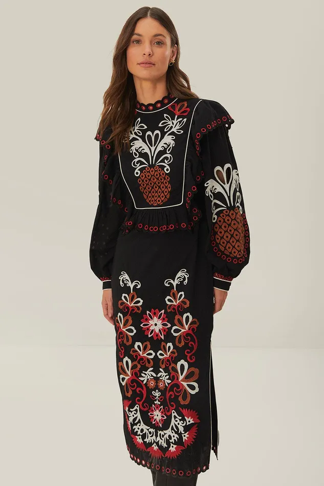 Cashew Mandala Richilieu Long Sleeve Maxi Dress Women Farm Rio Maxi Dresses