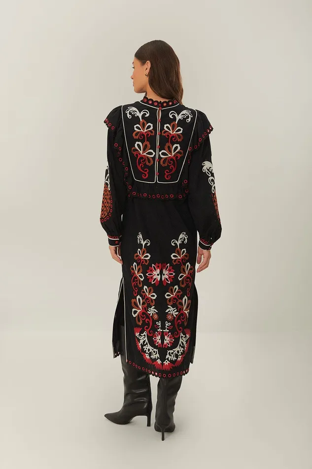 Cashew Mandala Richilieu Long Sleeve Maxi Dress Women Farm Rio Maxi Dresses