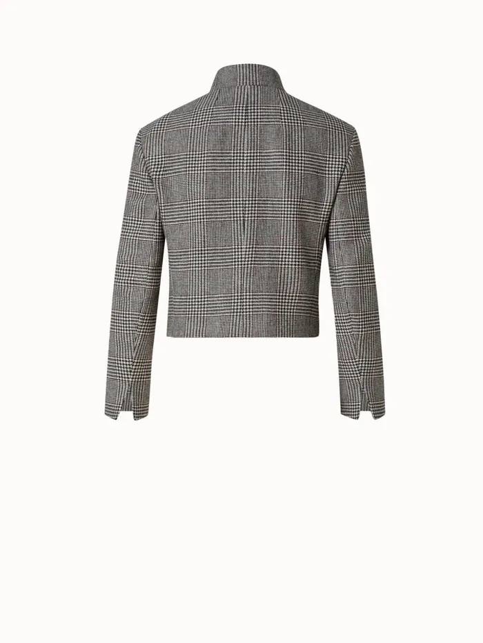 Cashmere Short Jacket With Prince Of Wales Check Greigeblack Women Akris Cashmere
