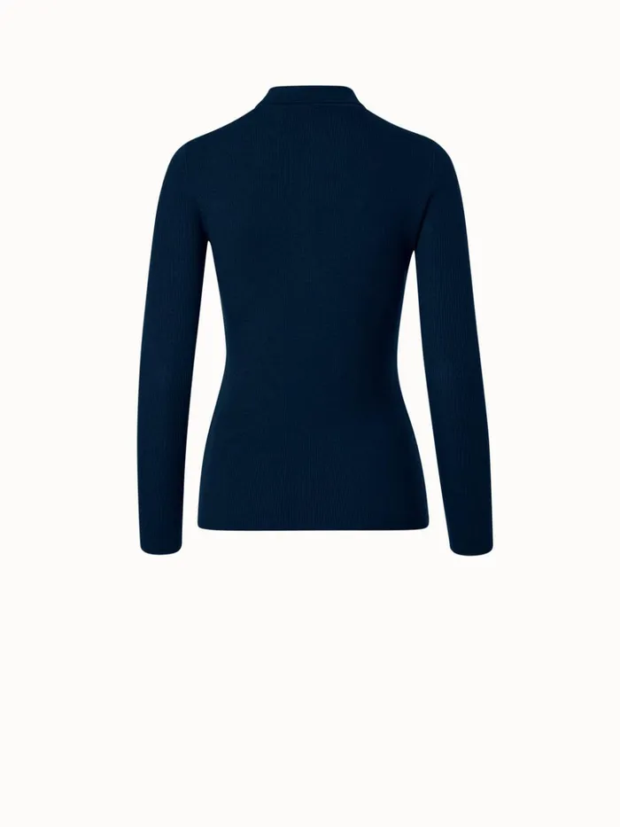 Cashmere Silk Rib Knit Pullover Navy Women Akris Knitwear