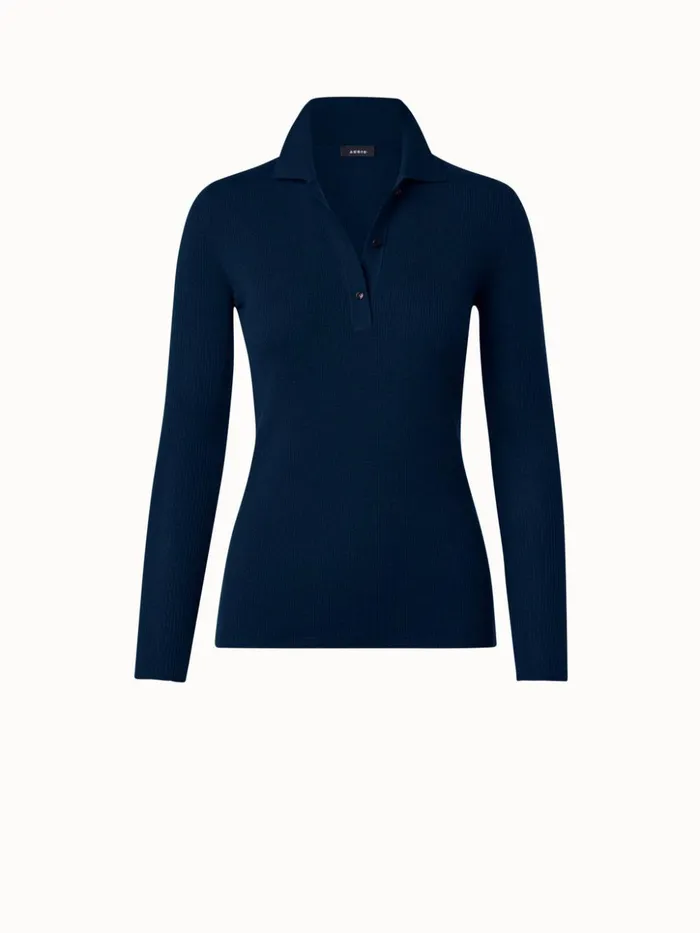 Cashmere Silk Rib Knit Pullover Navy Women Akris Knitwear
