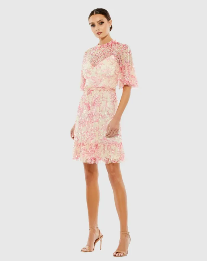 Cocktail Dresses Flounce Sleeve Floral Embellished Dress Blush Multi 8211 Mac Duggal Women Cocktail Dresses Flounce Sleeve Floral Embellished Dress Blush Multi 8211 Mac Duggal Women