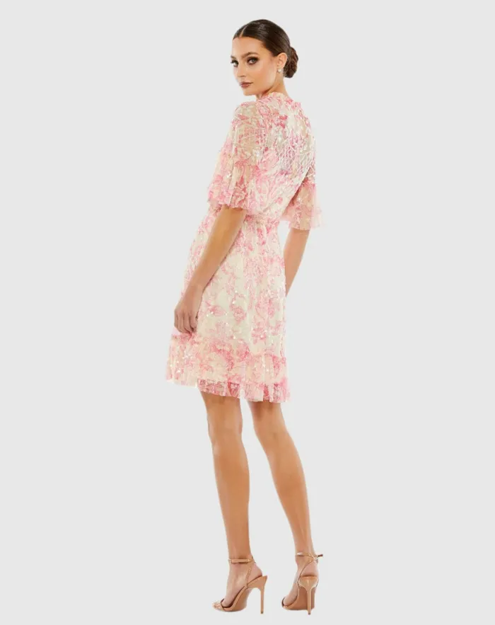 Cocktail Dresses Flounce Sleeve Floral Embellished Dress Blush Multi 8211 Mac Duggal Women Cocktail Dresses Flounce Sleeve Floral Embellished Dress Blush Multi 8211 Mac Duggal Women