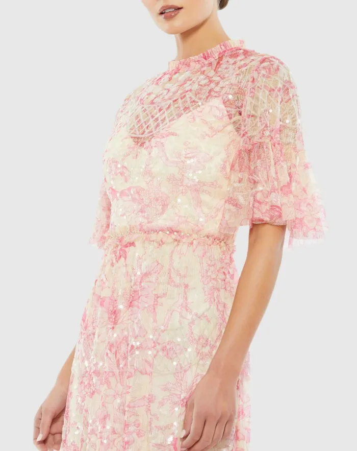 Cocktail Dresses Flounce Sleeve Floral Embellished Dress Blush Multi 8211 Mac Duggal Women Cocktail Dresses Flounce Sleeve Floral Embellished Dress Blush Multi 8211 Mac Duggal Women