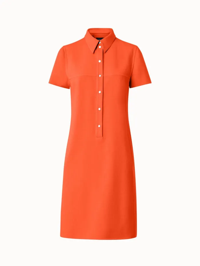 Cotton Silk Stretch DoubleFace Shirt Dress Coral Women Akris Dresses