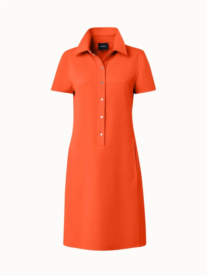 Cotton Silk Stretch DoubleFace Shirt Dress Coral Women Akris Dresses