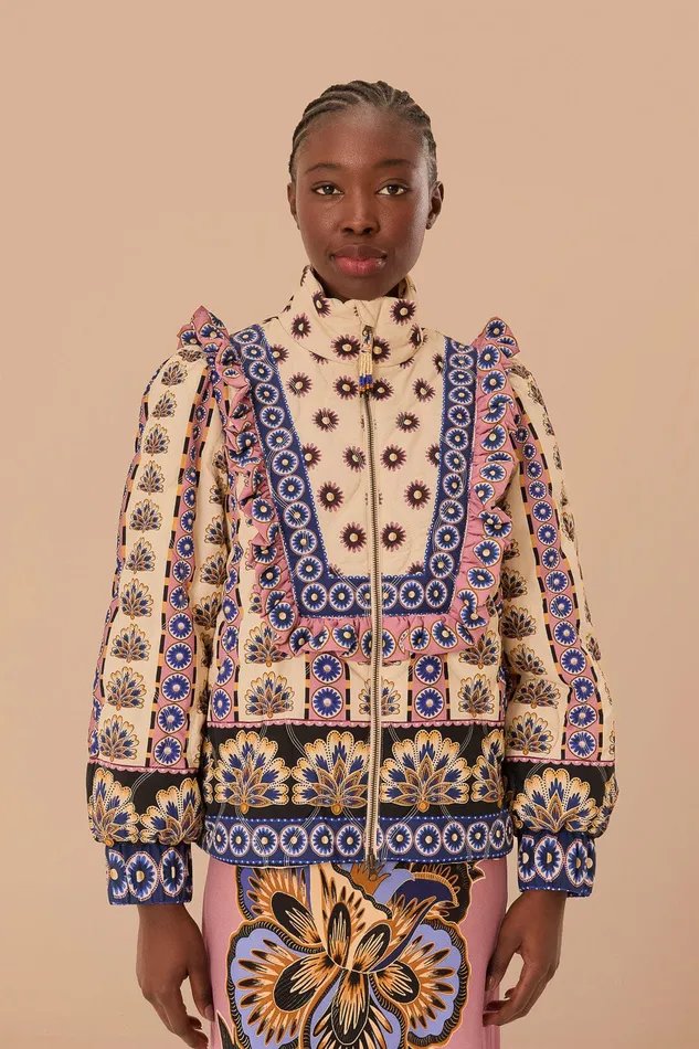 Cream Ainika Maxi Floral Puffer Jacket Women Farm Rio Puffer Jackets