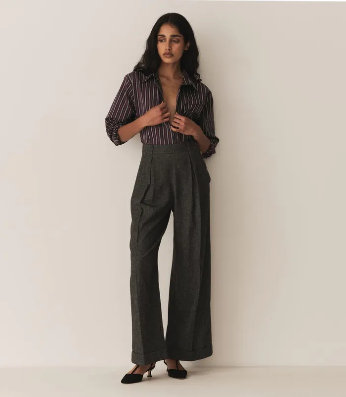 DEN Lawrence Pant Black Herringbone Women Pants and Shorts