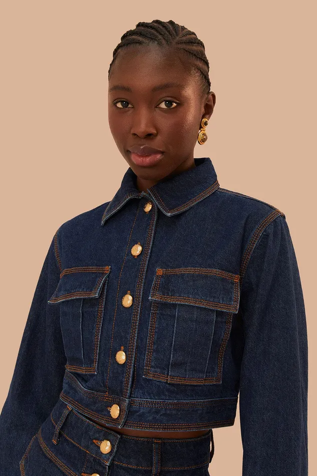 Dark Denim Cropped Jacket Women Farm Rio Crop Tops