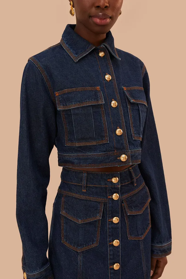 Dark Denim Cropped Jacket Women Farm Rio Crop Tops