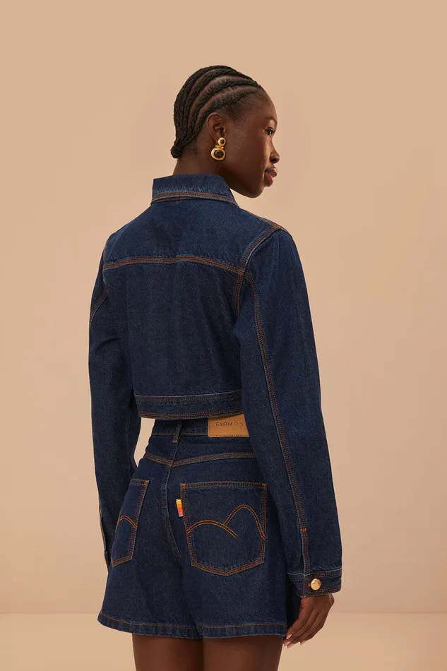 Dark Denim Cropped Jacket Women Farm Rio Crop Tops