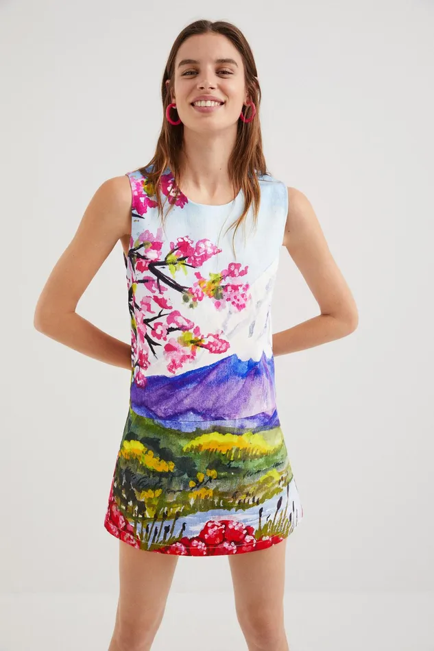 Desigual Japanese Print Pinafore Women Dresses