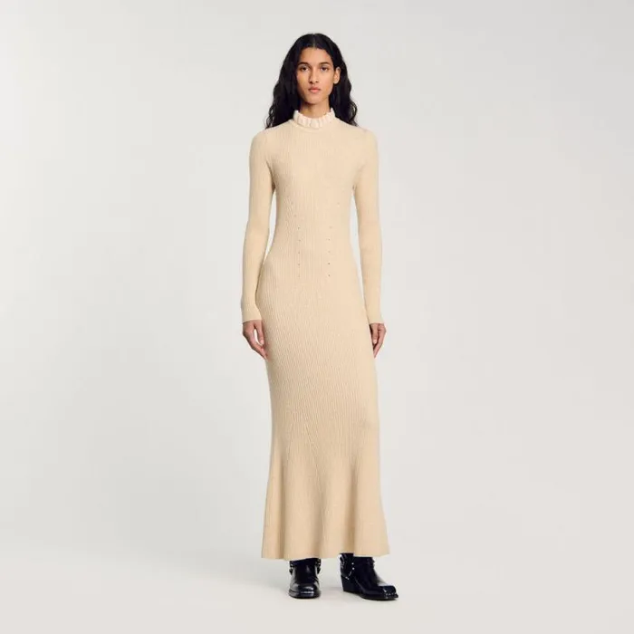 Dresses Women SANDRO Knit Maxi Dress Beige