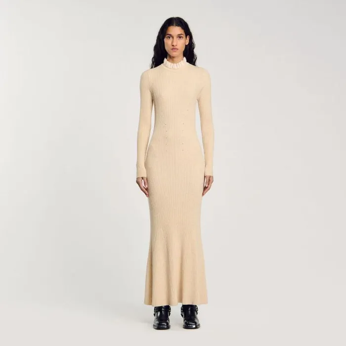Dresses Women SANDRO Knit Maxi Dress Beige Dresses Women SANDRO Knit Maxi Dress Beige
