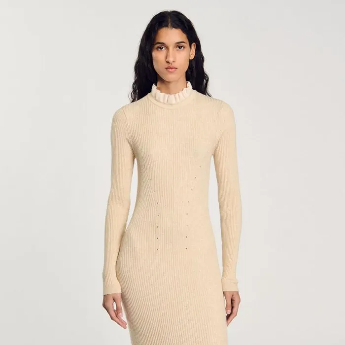Dresses Women SANDRO Knit Maxi Dress Beige Dresses Women SANDRO Knit Maxi Dress Beige